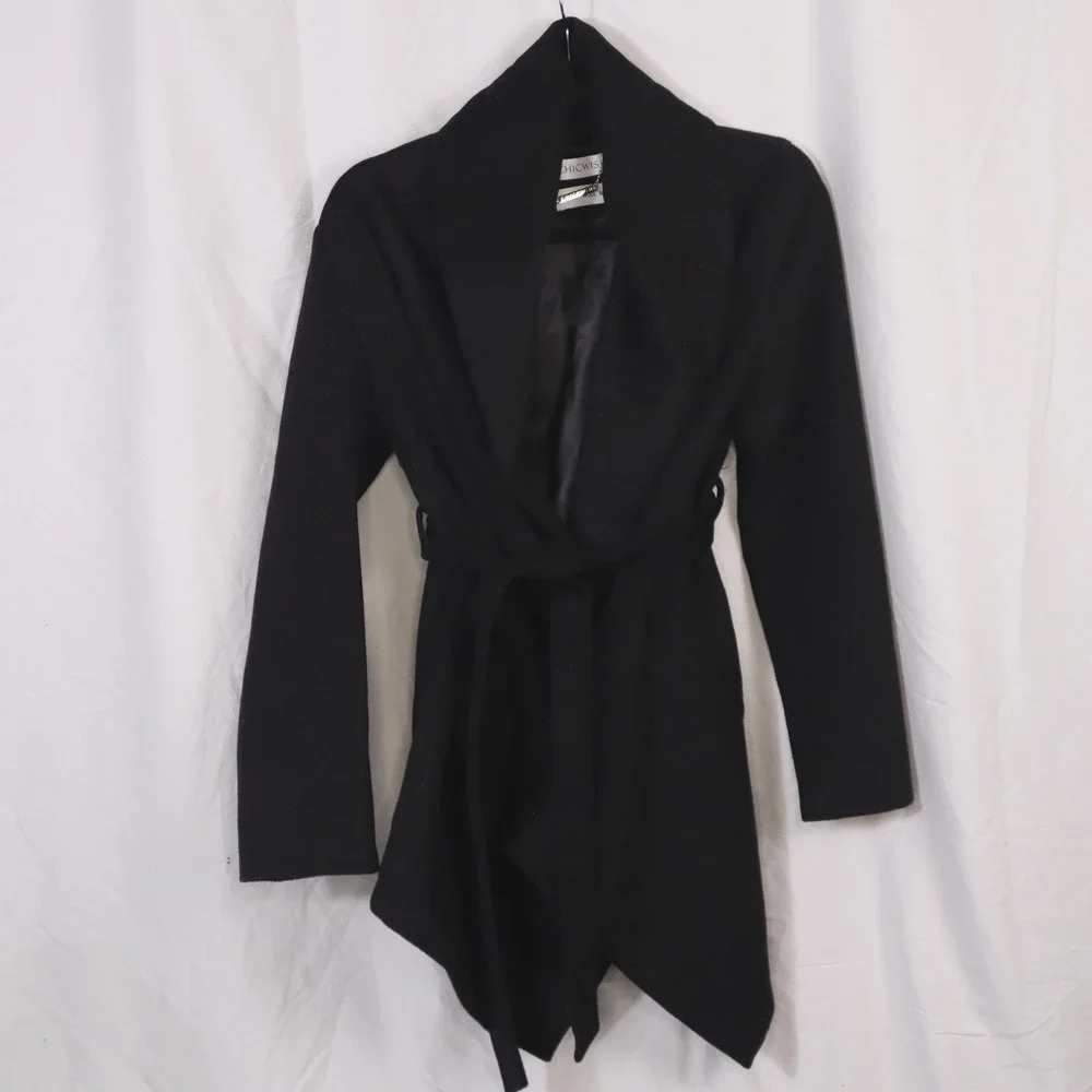 Chicwish Black Wool Blend Shawl Collar Belted Wrap Coat XS - Picture 3 of 11